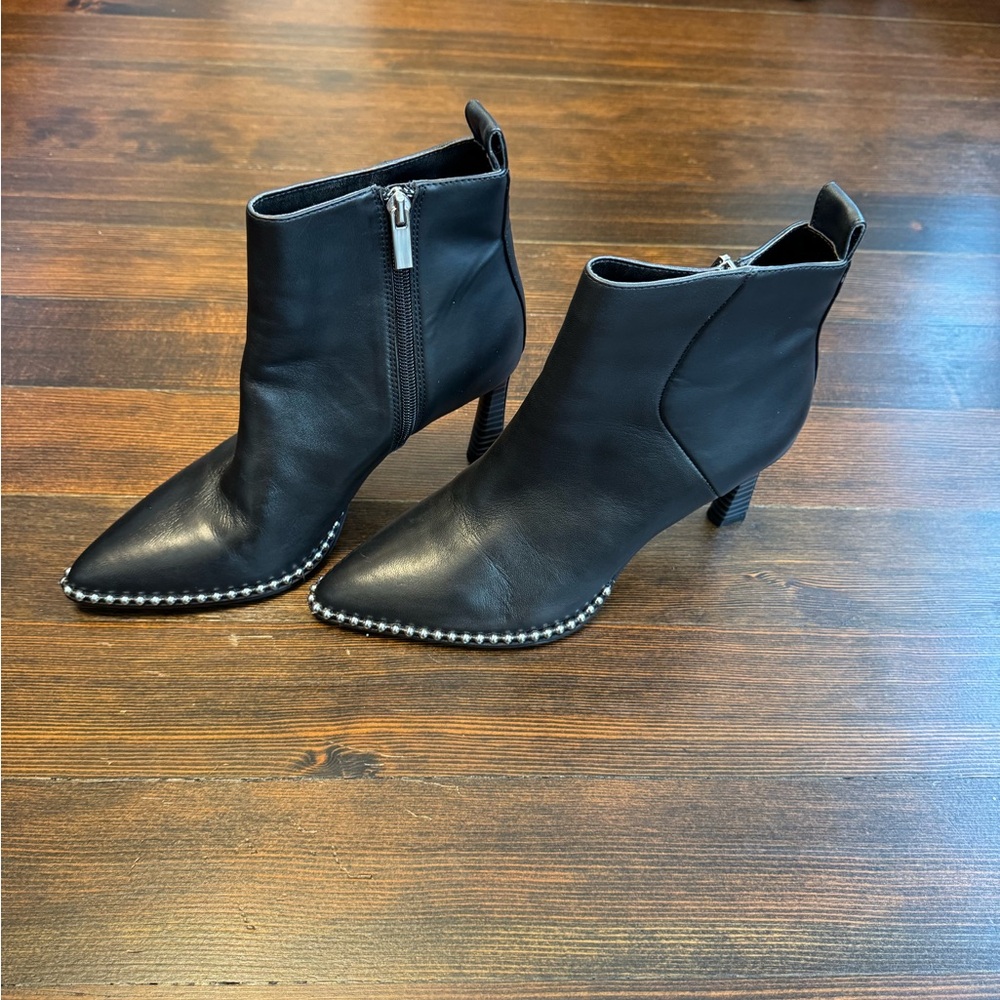 Black Leather Ankle Boots with Metal Detailing